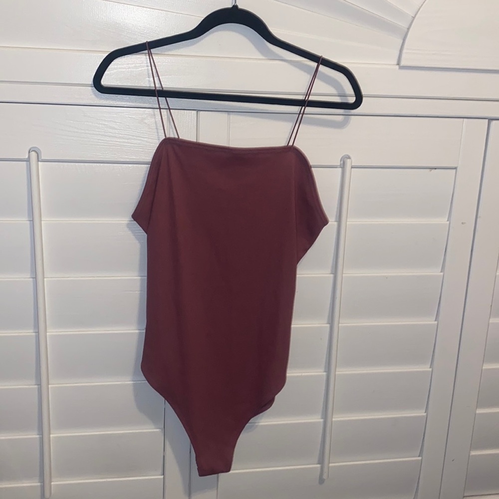 XL Maroon Square Neck Spaghetti Strap Bodysuit